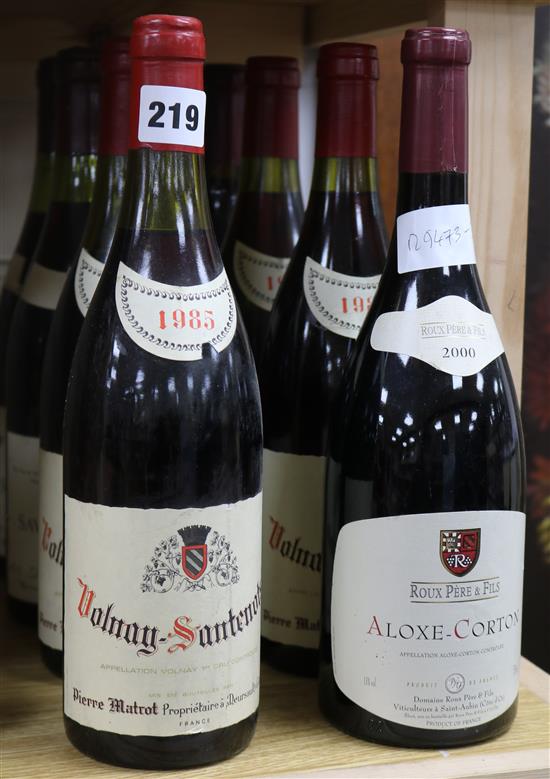 Two Savigny Les Beaunes, 1985, four Volnay Santenots, 1985 and two Aloxe Corton, 2000.